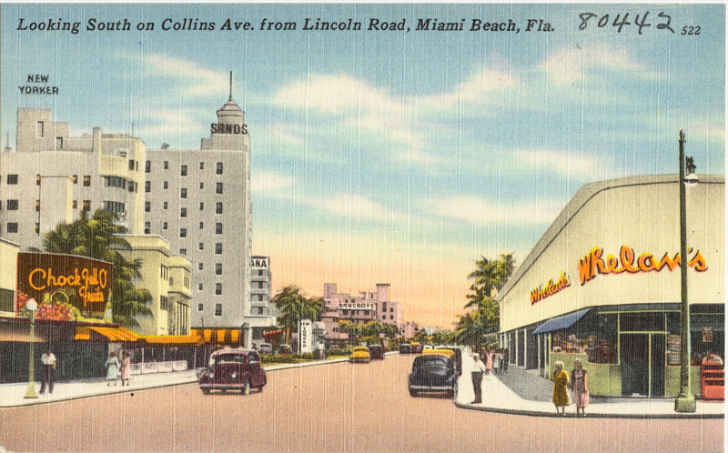 Looking south on Collins Ave. from Lincoln Road, Miami Beach, Florida