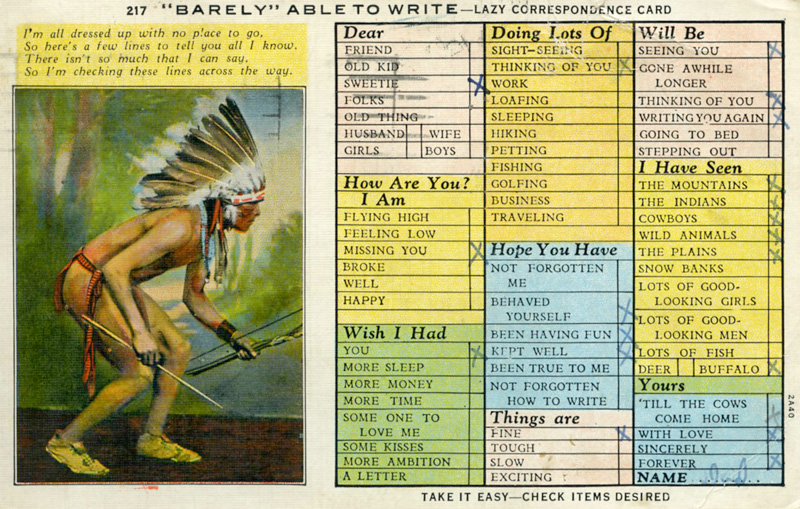 Barely Able to Write, Lazy Correspondence Card