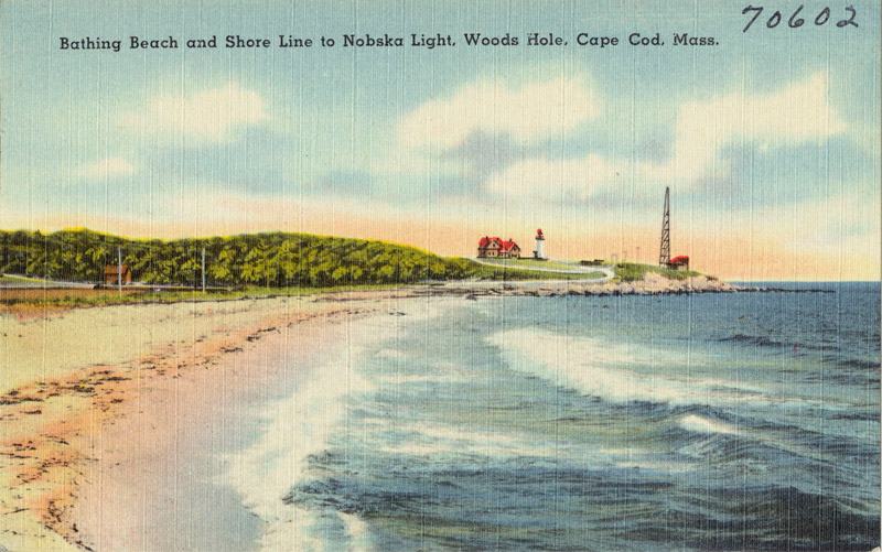Bathing Beach and Shore Line to Nobska Light, Woods Hole, Cape Code, Massachusetts