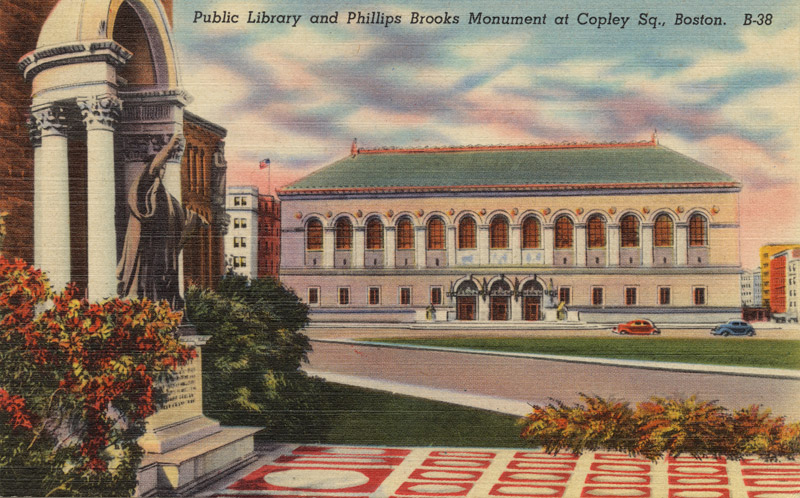 Public Library and Phillips Brooks Monument at Copley Square, Boston, Massachusetts
