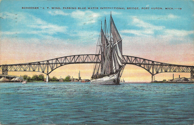 Schooner J.T. Wing, Passing Blue Water International Bridge, Port Huron, Michigan